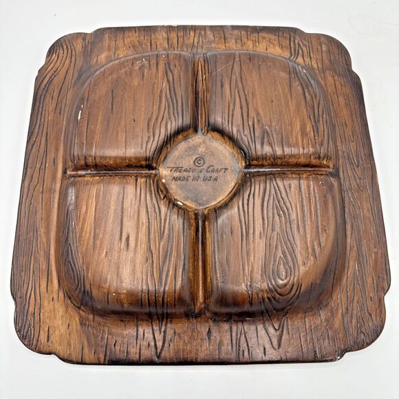 Vintage Treasure Craft Serving Tray Divided Platter MCM Green/Turquoise 13.5” - Picture 6 of 12